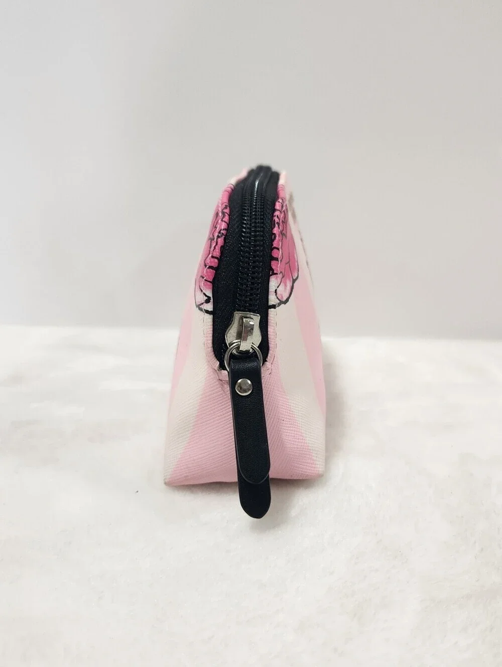 Victorias Secret VS Pink White Strip Floral Flower Mini Makeup Bag Pouch